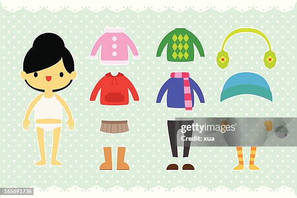 paper doll - winter stuff - paper doll clothes stock illustrations