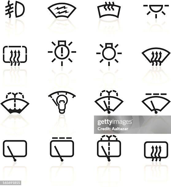 schwarze symbole-auto kontrolle indikatoren - scheibenwischer stock-grafiken, -clipart, -cartoons und -symbole