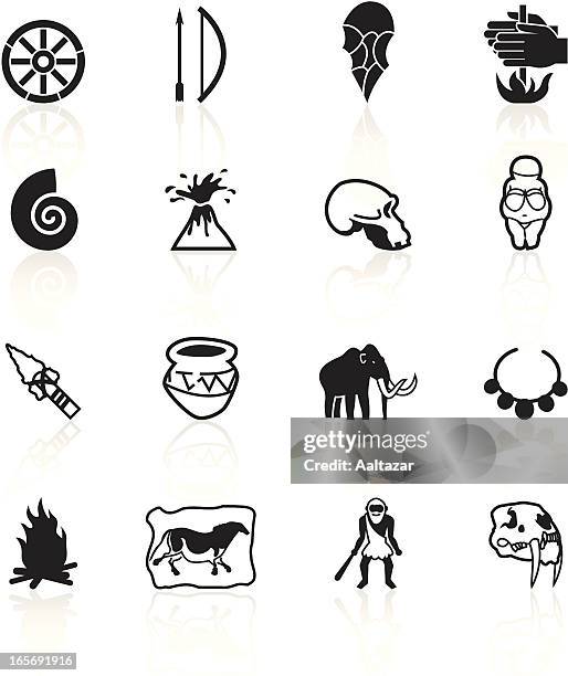 ilustraciones, imágenes clip art, dibujos animados e iconos de stock de prehistory símbolos, negro - era prehistórica