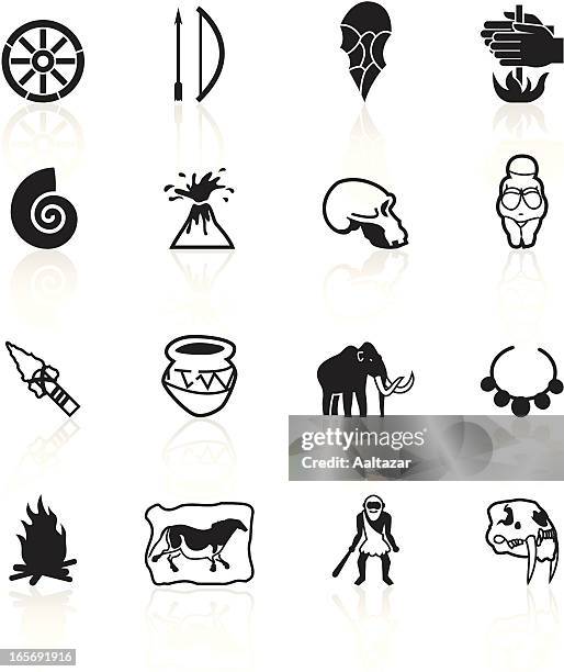 black symbols - prehistory - archaeology icons stock illustrations