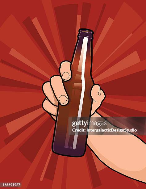 cheers! - hand holding beer bottle stock illustrations