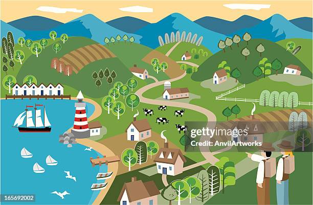 frühling am meer - kühe weide stock-grafiken, -clipart, -cartoons und -symbole