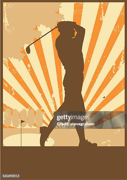 vintage golfer teeing off - golf swing 幅插畫檔、美工圖案、卡通及圖標