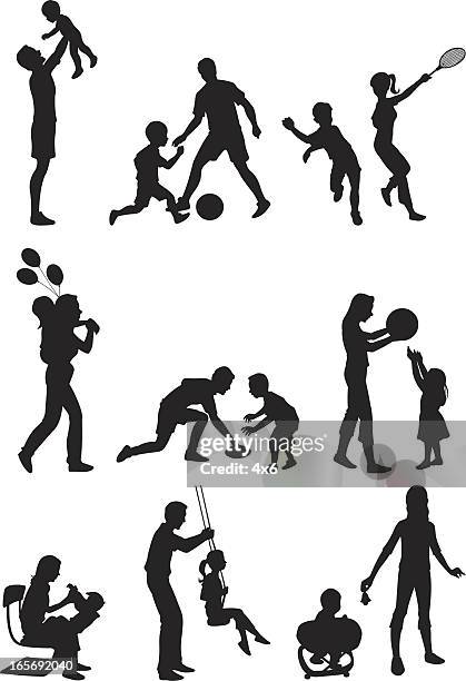 parents playing with their children - mother stock illustrations