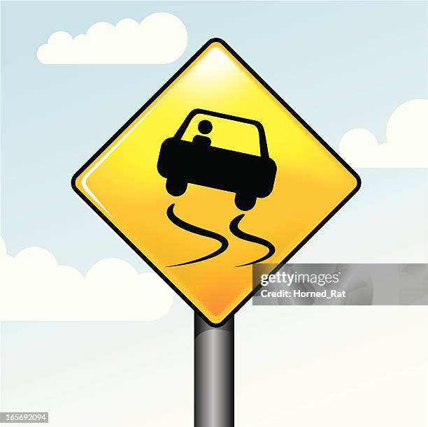 slippery road - slippery road sign stock illustrations