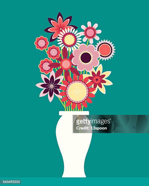 wildflower bouquet - blumenstrauss vase stock-grafiken, -clipart, -cartoons und -symbole