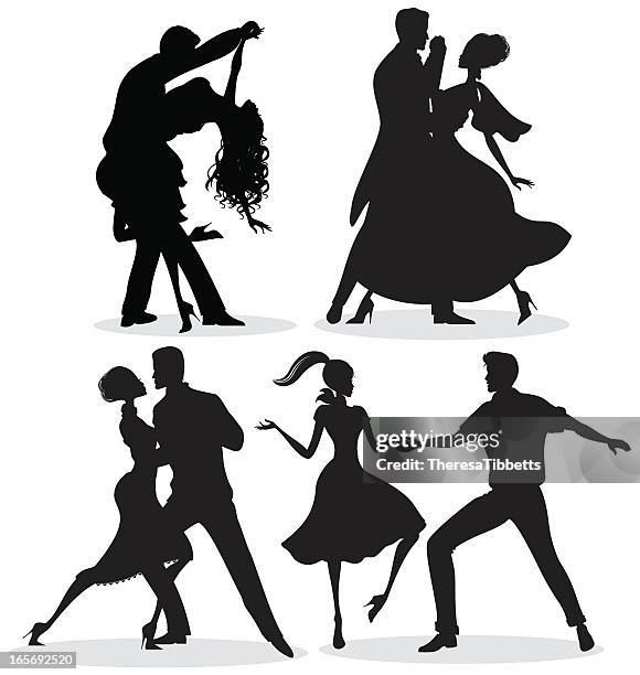 dancing silhouettes - salsa music stock illustrations