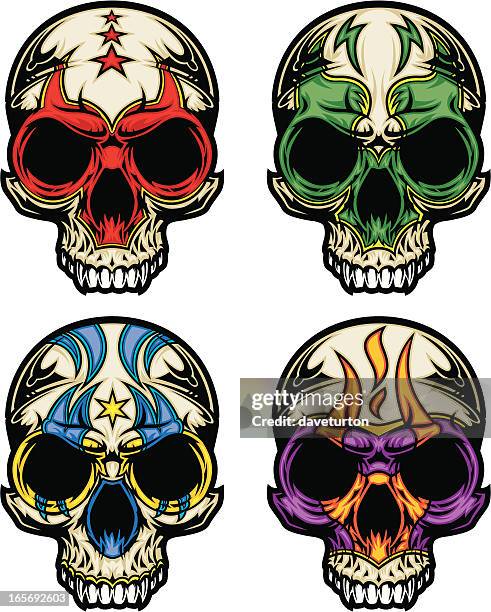 illustrations, cliparts, dessins animés et icônes de crâne luchador masques - catch mexicain