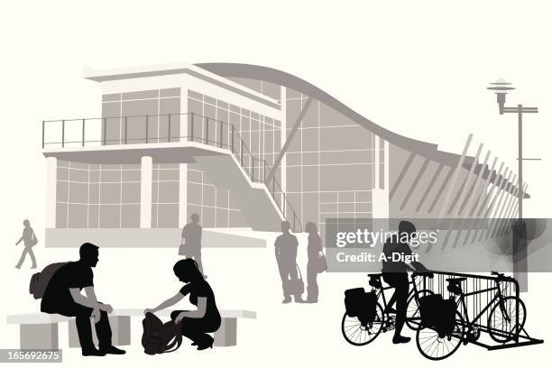 student life vector silhouette - bicycle rack stock illustrations