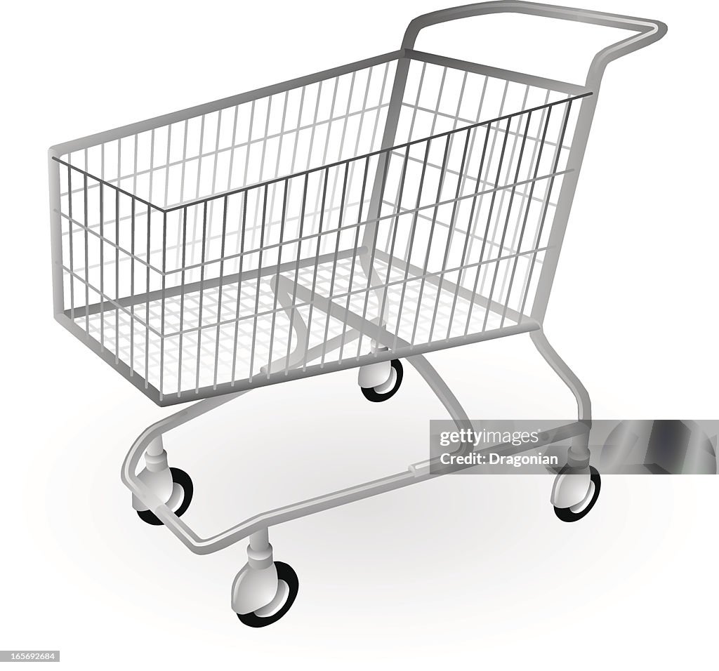 Empty shopping trolley on a white background