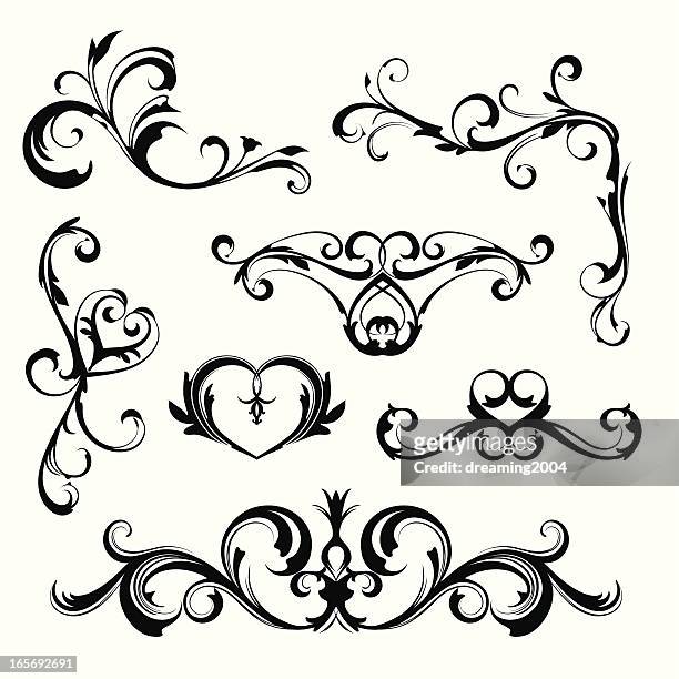 scroll designs - black and white flower tattoo designs stock illustrations