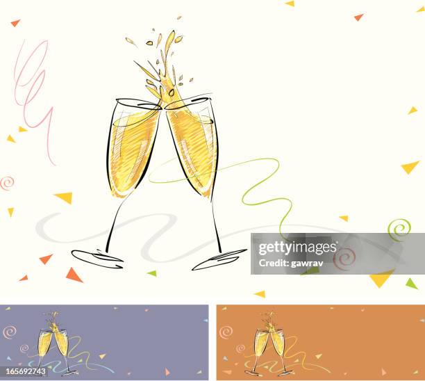 feier zum anstoßen mit champagner - champagne glass stock-grafiken, -clipart, -cartoons und -symbole