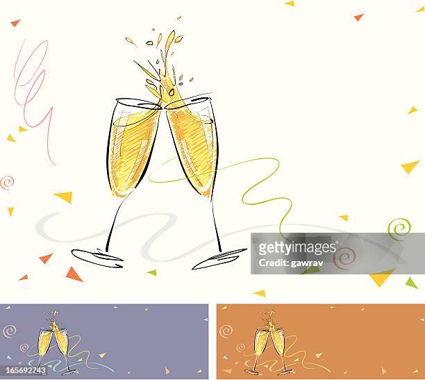 stockillustraties, clipart, cartoons en iconen met celebration toast with champagne - champagnekleurig