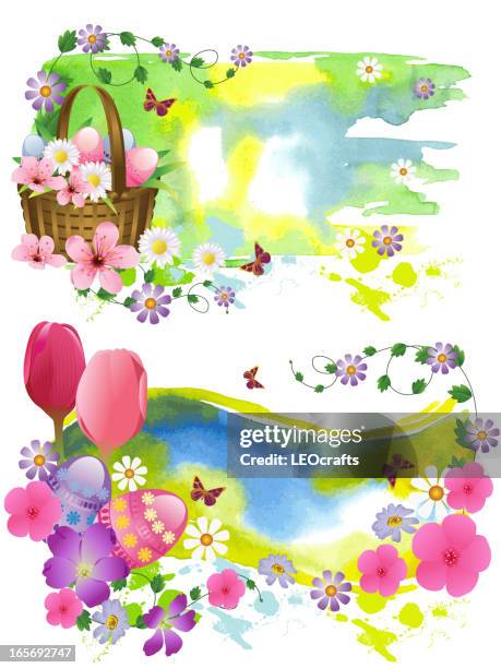 beautiful easter background/banners - empty easter basket stock illustrations