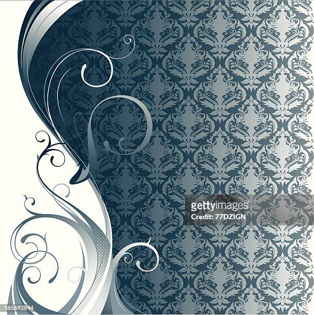 ornate flourishes baroque style - royal blue background stock illustrations