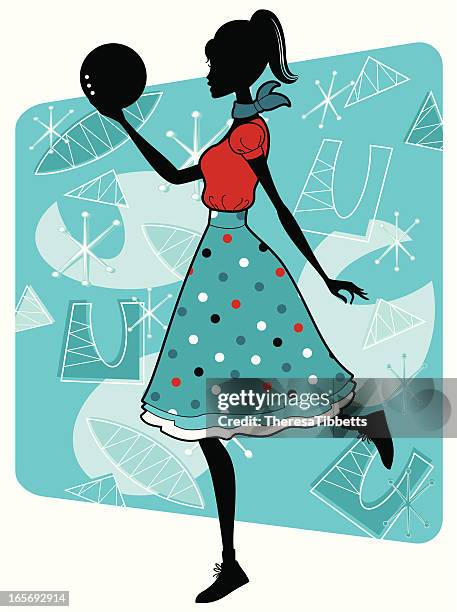 fifties bowling girl - fashion illustration stock illustrations