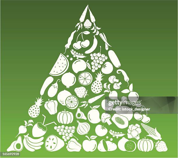 illustration of several food items building a food pyramid - food pyramid stock illustrations