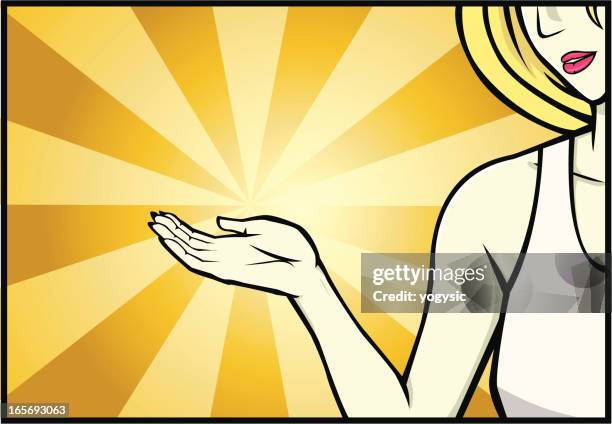 young lady with open hand - armpit stock illustrations