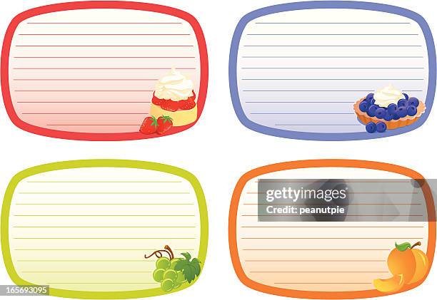 fruit recipe cards - strawberry shortcake stock illustrations
