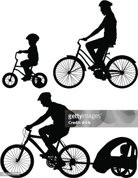 stockillustraties, clipart, cartoons en iconen met family bike ride silhouettes - family cycling