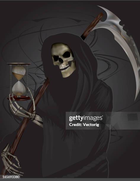 grim reaper holding hour glass - grim reaper stock illustrations