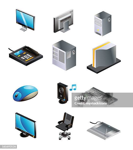 stockillustraties, clipart, cartoons en iconen met isometric computer and technology icons - computer speaker