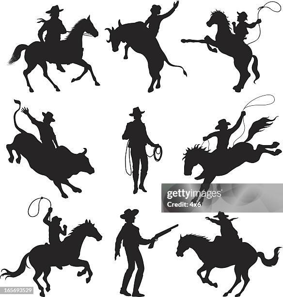 ilustrações de stock, clip art, desenhos animados e ícones de cowboys de rodeio - cavalo selvagem arqueado