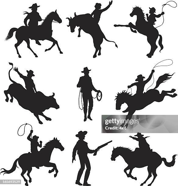cowboys in rodeo - cowboy lasso stock illustrations