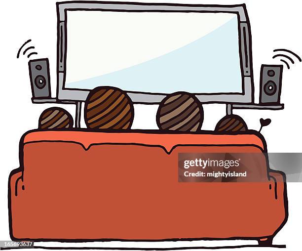 family watching television - family on sofa stock illustrations