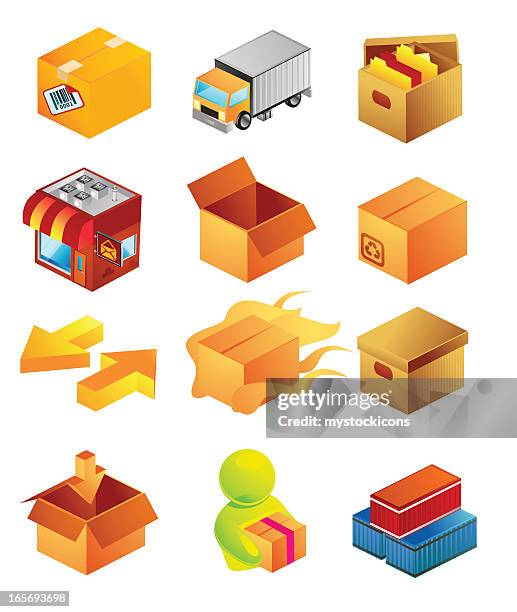 isometric boxes and delivery - post workout stock illustrations
