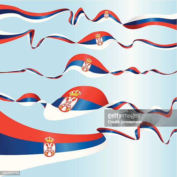set of serbian banners - serbian flag stock illustrations