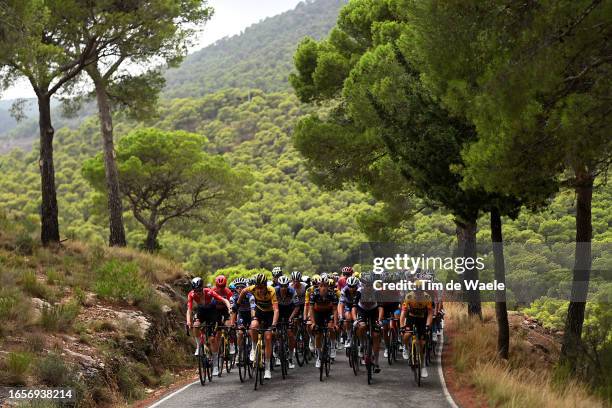 Dylan Van Baarle of The Netherlands, Sepp Kuss of The United States and Team Jumbo-Visma - Red Leader Jersey, James Knox of The United Kingdom and...