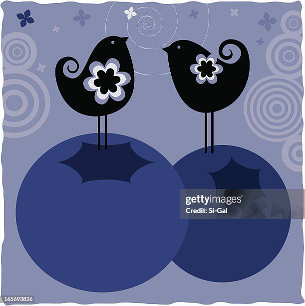 birds and fruits (series) - blueberries background stock illustrations