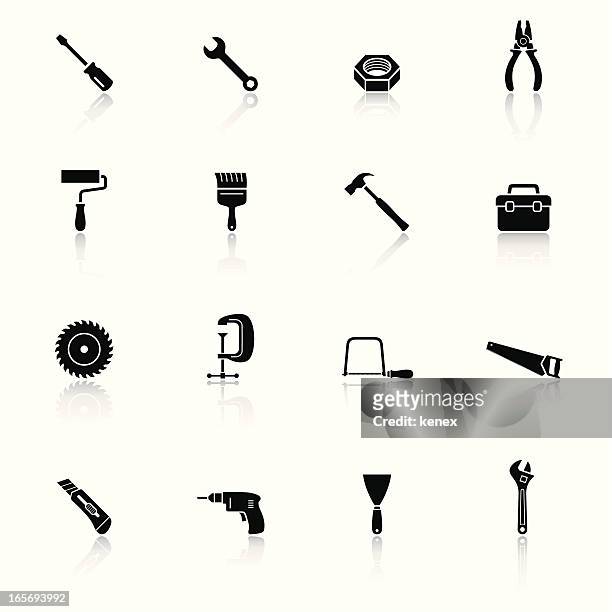 tools & weißen icons set schwarz - vise grip stock-grafiken, -clipart, -cartoons und -symbole