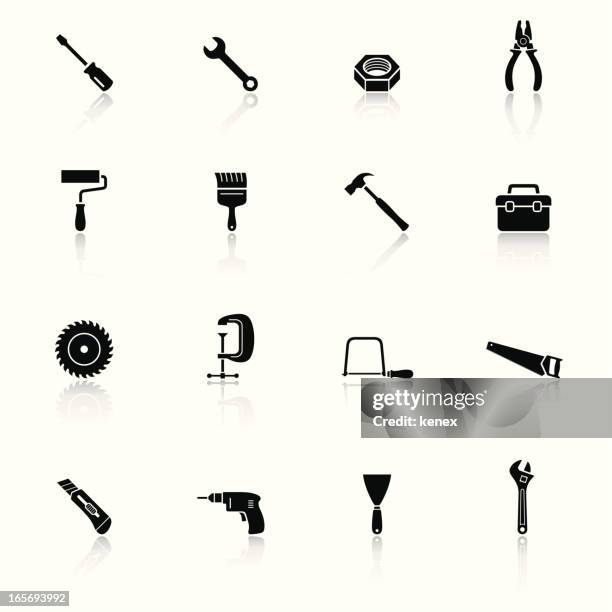 tools black & white icons set - saw blade stock illustrations
