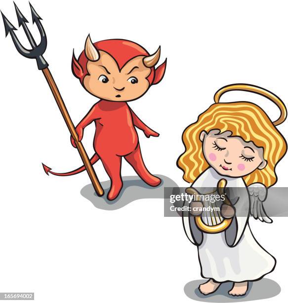little devil and angel - guilty child stock illustrations