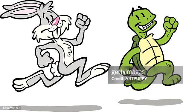 ilustraciones, imágenes clip art, dibujos animados e iconos de stock de tortuga y conejos - reptile