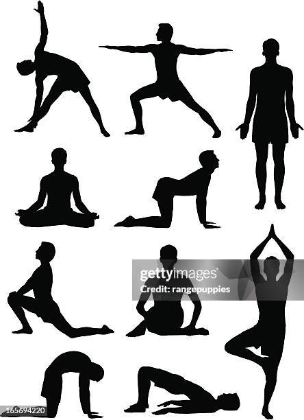 ilustraciones, imágenes clip art, dibujos animados e iconos de stock de hombre haciendo yoga - yoga