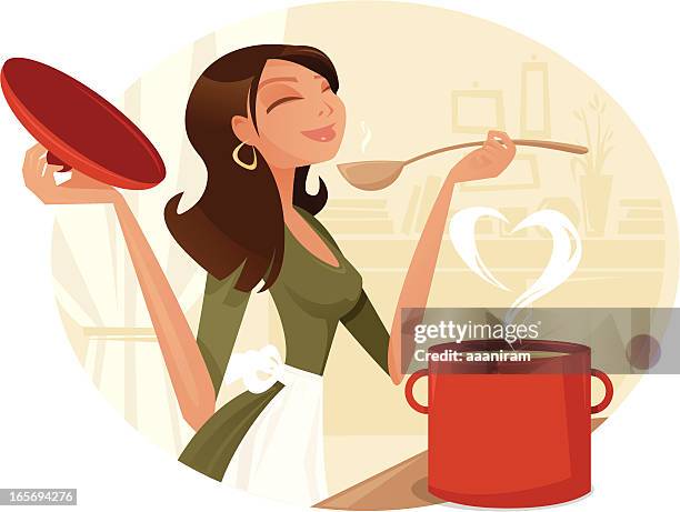 ilustraciones, imágenes clip art, dibujos animados e iconos de stock de les encanta cocina - oler comida