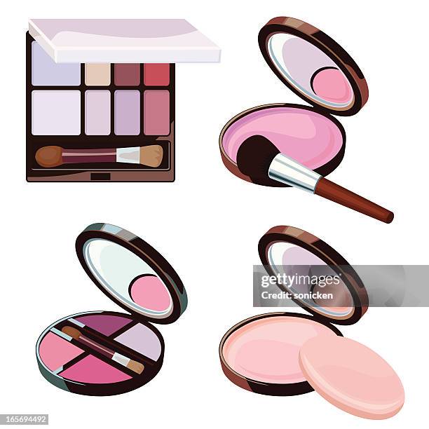 kosmetische pulver-kollektion - puderdose stock-grafiken, -clipart, -cartoons und -symbole