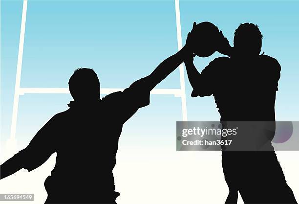 rugby line-out silhouette - rugby silhouette stock illustrations