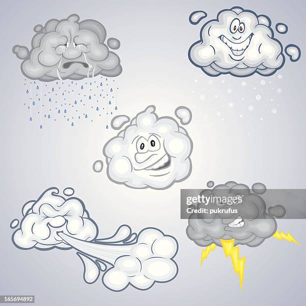 cloud personalities - face snow stock illustrations