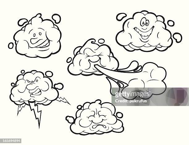 cloud personality - line-art - wind in face stock illustrations