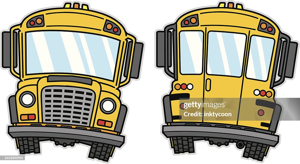 Cartoon Of A Yellow School Bus Showing Front And Back High-Res Vector  Graphic - Getty Images