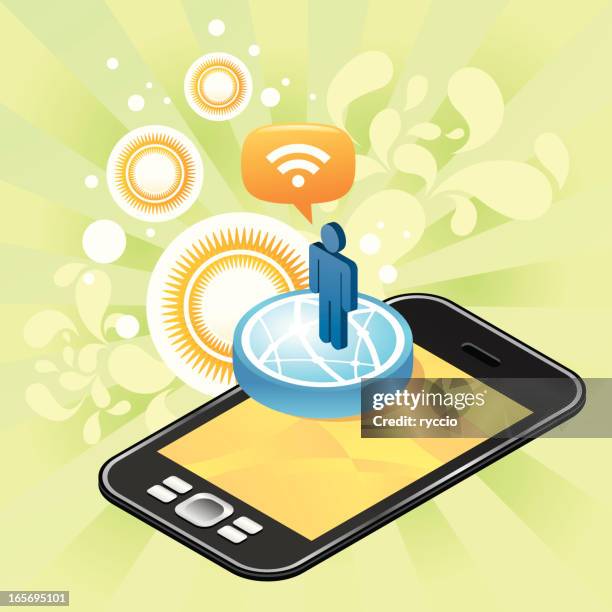 user talking over next generation phone - summer pattern float stock illustrations