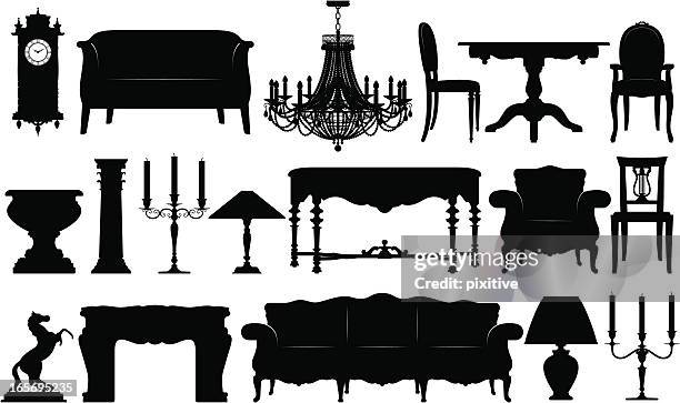 classical furniture silhouettes - chandelier vector stock illustrations