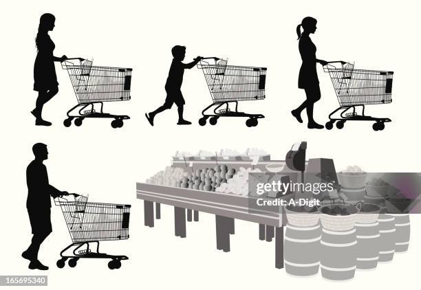 food shopping vector silhouette - young consumers stock illustrations