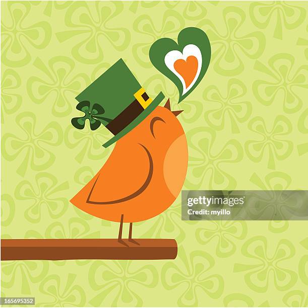 st. patrick's day bird wearing leprechaun hat - bunt stock illustrations