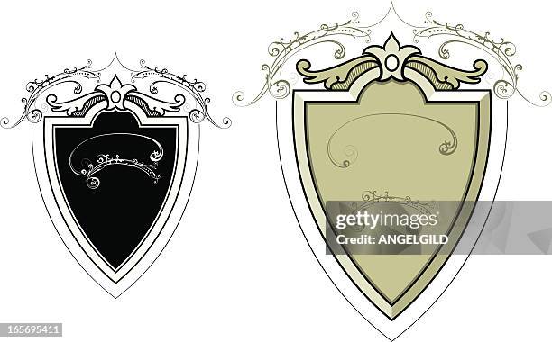 ilustraciones, imágenes clip art, dibujos animados e iconos de stock de ornamentado sheild diseño - placa conmemorativa