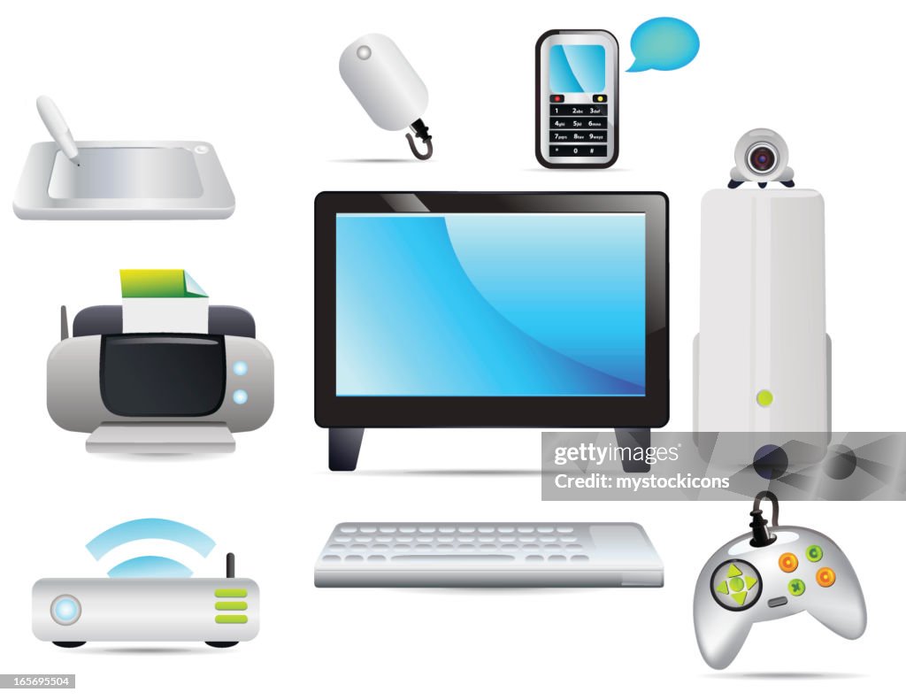 Computer Desktop Gadgets Graphics Computer Electronics And Gadgets High-Res Vector Graphic - Getty Images